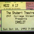 Robert GOULET Oct 1993 Tour Ticket Stub CAMELOT Shubert Theater Mezz A 17