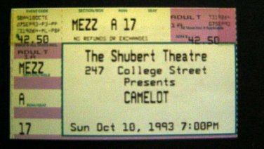 Robert GOULET Oct 1993 Tour Ticket Stub CAMELOT Shubert Theater Mezz A 17