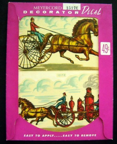 Vintage Firemen Horses Wagon Decorator DECALS Meyercord # 1517E