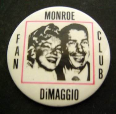 Joe DIMAGGIO and Marilyn MONROE Fan Club Baseball PIN 3" Diameter