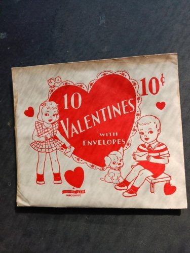 1930s Valentine Pack 10/Cards Envelopes w/orig/pkg Kids Dog Bus Train Plane Auto
