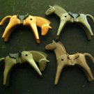 1974 Geobra Brown Tan Plastic Lot of 4 HORSES with Saddles Heads Move Up & Down