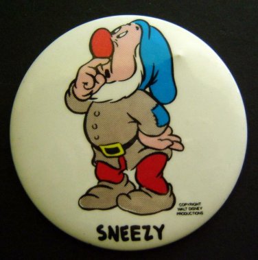 SNEEZY Snow White Dwarf PIN Walt Disney 3 1/2" Diameter