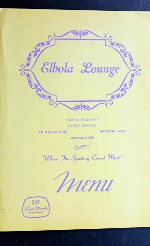 Vintage 1940-50's ELBOLA LOUNGE MENU - Sports Menu Brookline, Mass. Nice a