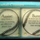 Baseball Tempered Glass COASTERS Set of 6 3 3/4" Square in Box