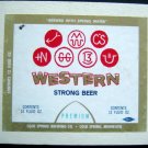 WESTERN Strong BEER LABEL 12 Oz. on Cardboard Backing Original 3 3/4" x 3"