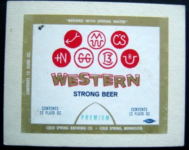 WESTERN Strong BEER LABEL 12 Oz. on Cardboard Backing Original 3 3/4" x 3"