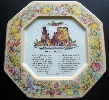 1982 PLUM PUDDING Avon Hospitality Sweets Recipe Metal PLATE Made in England