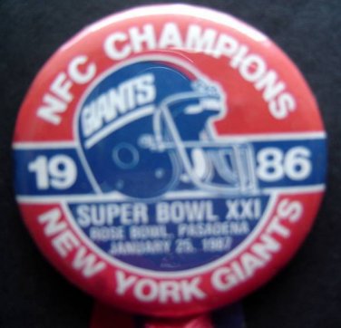1986 NY GIANTS NFC CHAMPIONS Super Bowl XXI Jan 25, 1987 NFL Football PIN 6"