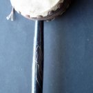 Vintage Rotating Hand Skin DRUM with 8" Long Wood Carved Handle Missing Beads
