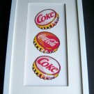 COCA COLA COKE 3 Bottle Caps White Wood Framed Decorative SIGN