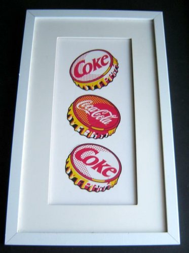 COCA COLA COKE 3 Bottle Caps White Wood Framed Decorative SIGN