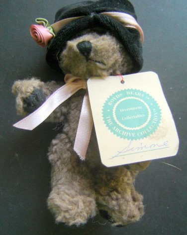 Boyds Bear Simone with Black Hat Archive Collection Tag Retired 1990-1995 7"