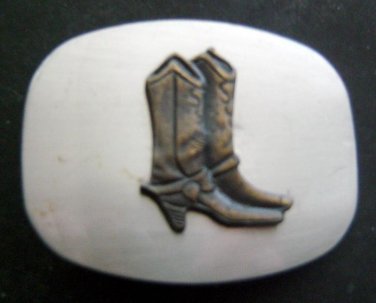 Western BOOTS Silver Color Metal BELT BUCKLE 2 1/4" x 2 3/4" Made in USA