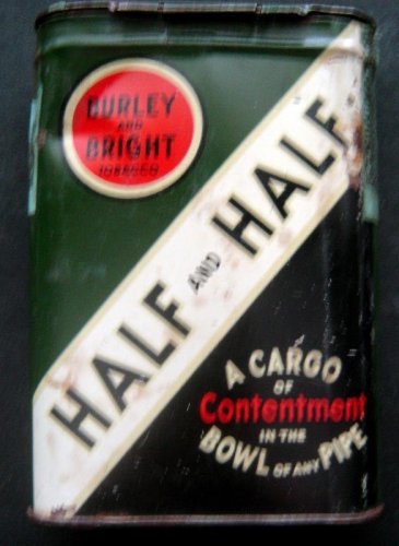 Burley & Bright Half & Half Pipe TOBACCO Advertising TIN Tax Stamp 1 3/4 Ounces