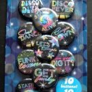 Badges Pins Buttons DISCO Set of 10 Different by Amscan 1 3/4" Round Each
