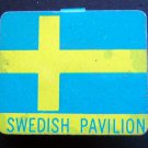 1964-65 New York Worlds Fair SWEDISH Pavilion Fold Back PIN Sweden Flag Blue Yel