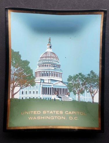 United States CAPITOL Washington DC Souvenir Dish Ashtray Smoked Black Glass