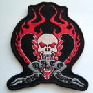 Red Flame Heart Skull LOVE HATE Biker PATCH 3 1/4"  x 4"