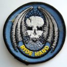 SKULL RIDE HARD Blue Biker PATCH 3"  Round