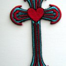 Red and Blue Cross with Heart PATCH  2 1/4" x 3 1/2"