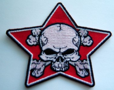 SKULL Red Star Biker PATCH 3 3/4" x 3"