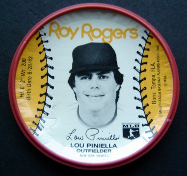 1983 Roy Rogers 3 1/2" Cup Lid Baseball New York Yankees Outfielder LOU PINIELLA