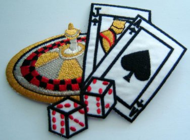 Dice Jack & Ace Cards and Roulette Wheel Gambling Biker PATCH 4" x 4 3/4"