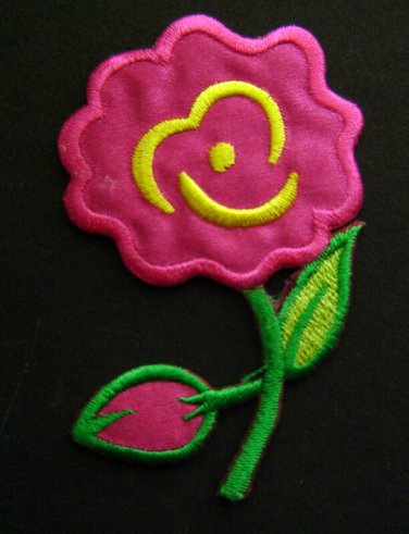 Pink FLOWER with Green Stem PATCH 1 3/4" by 3"