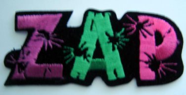 ZAP PATCH 2" x 4 1/2" Black with Purple Green and Pink Lettering
