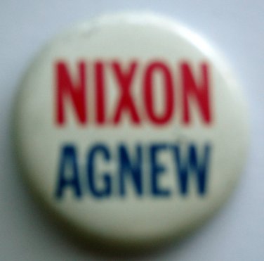 NIXON AGNEW White Political Campaign PIN 1 1/2" Round