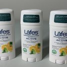 RARE Lot Of 3 Lafe's Deodorant Stick ACTIVE Citrus & Bergamot
