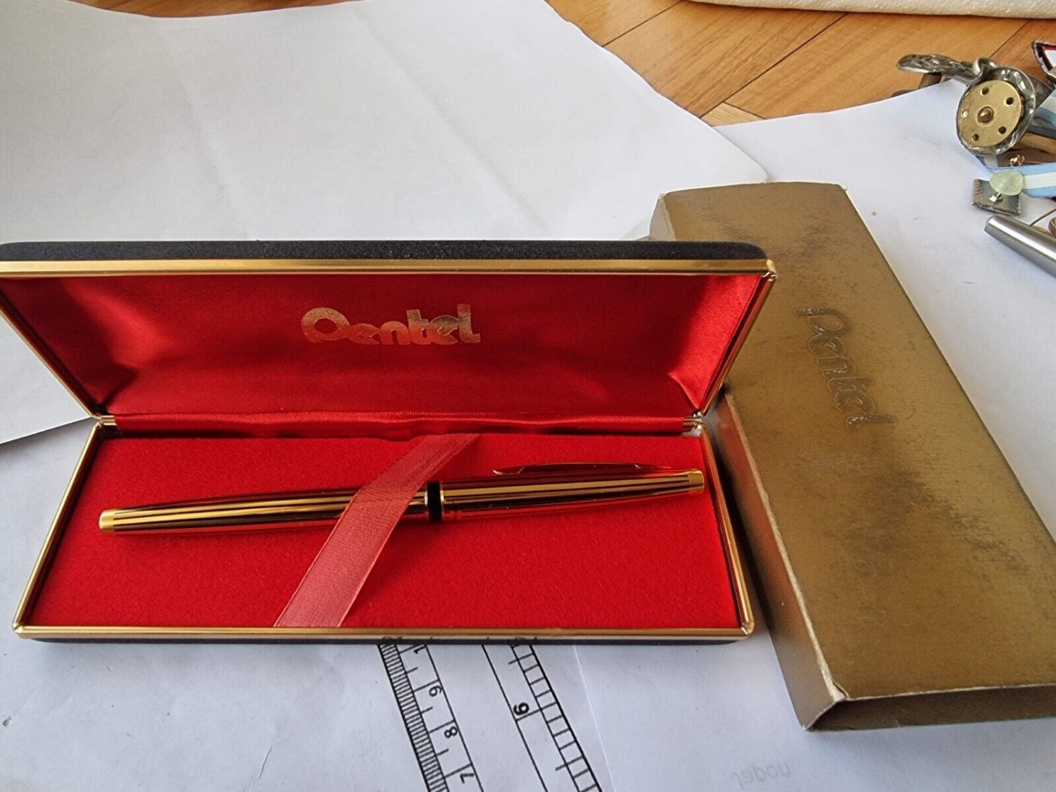 Pentel Ballpen Ball Point Pen Gilded with Case NEVER USED #3