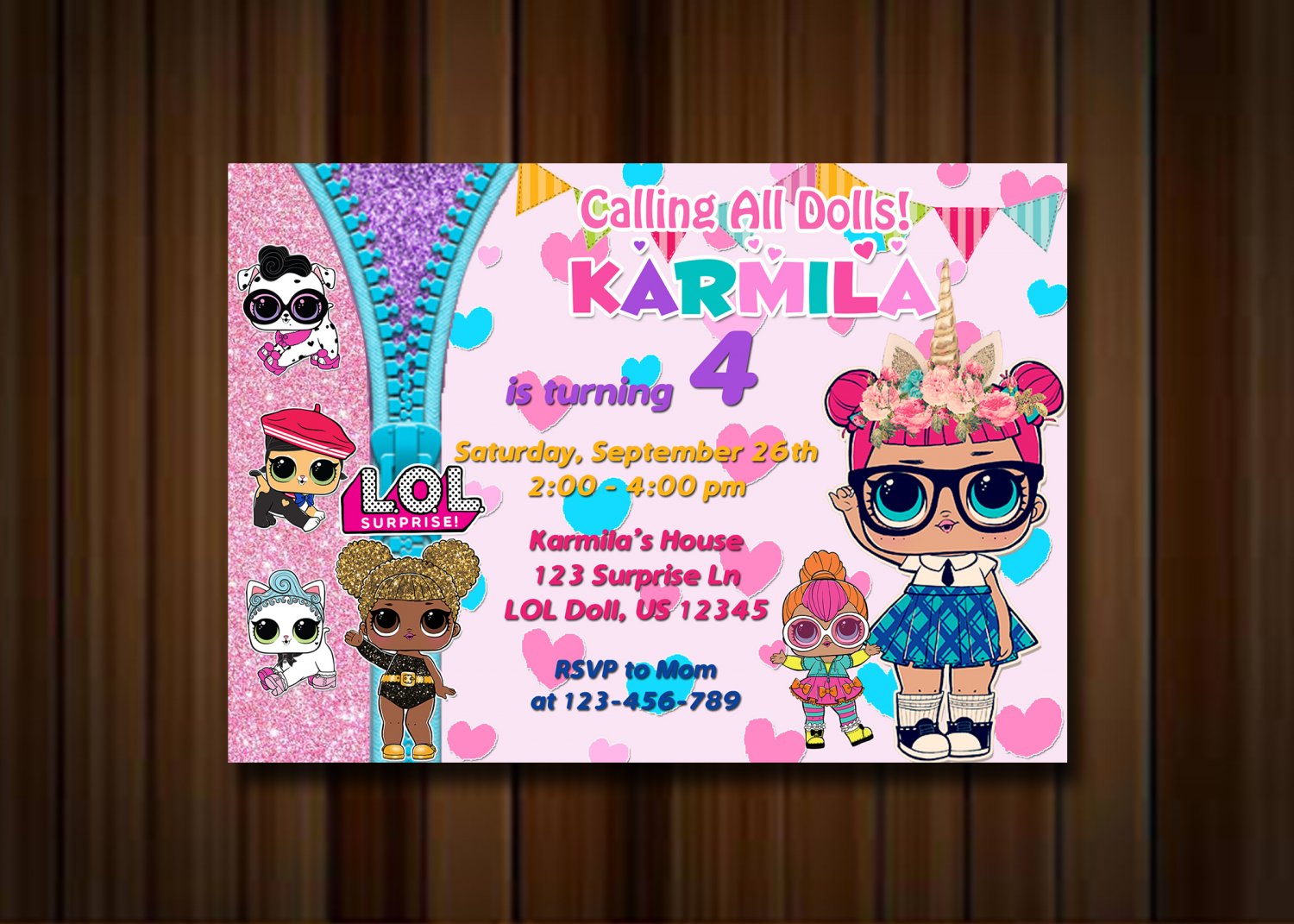 Birthday Invitation, Lol Doll Invitations