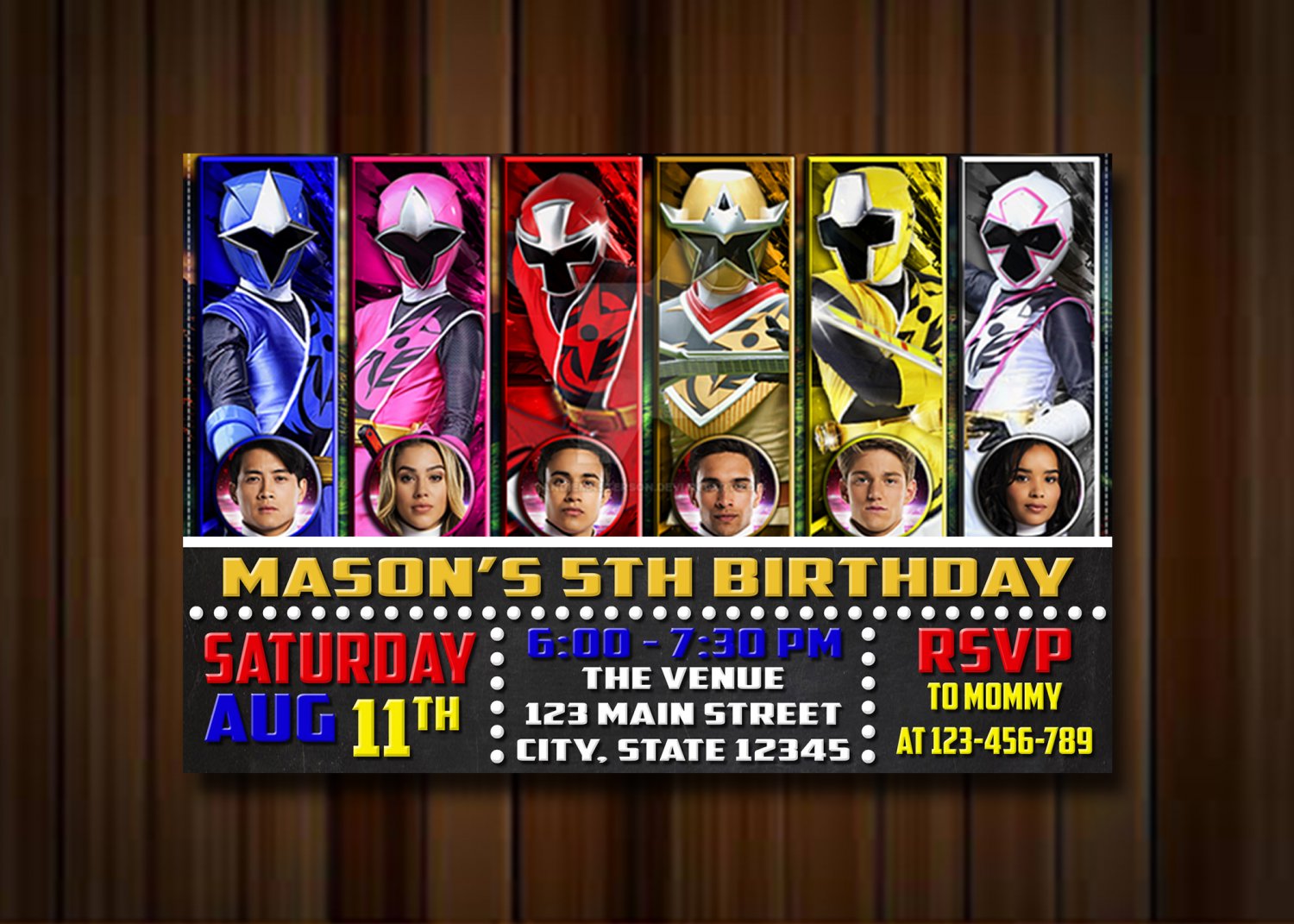 Kit Anniversaire Power Rangers 1996 - 7 Pièces : Invitations, Sacs, Bannière