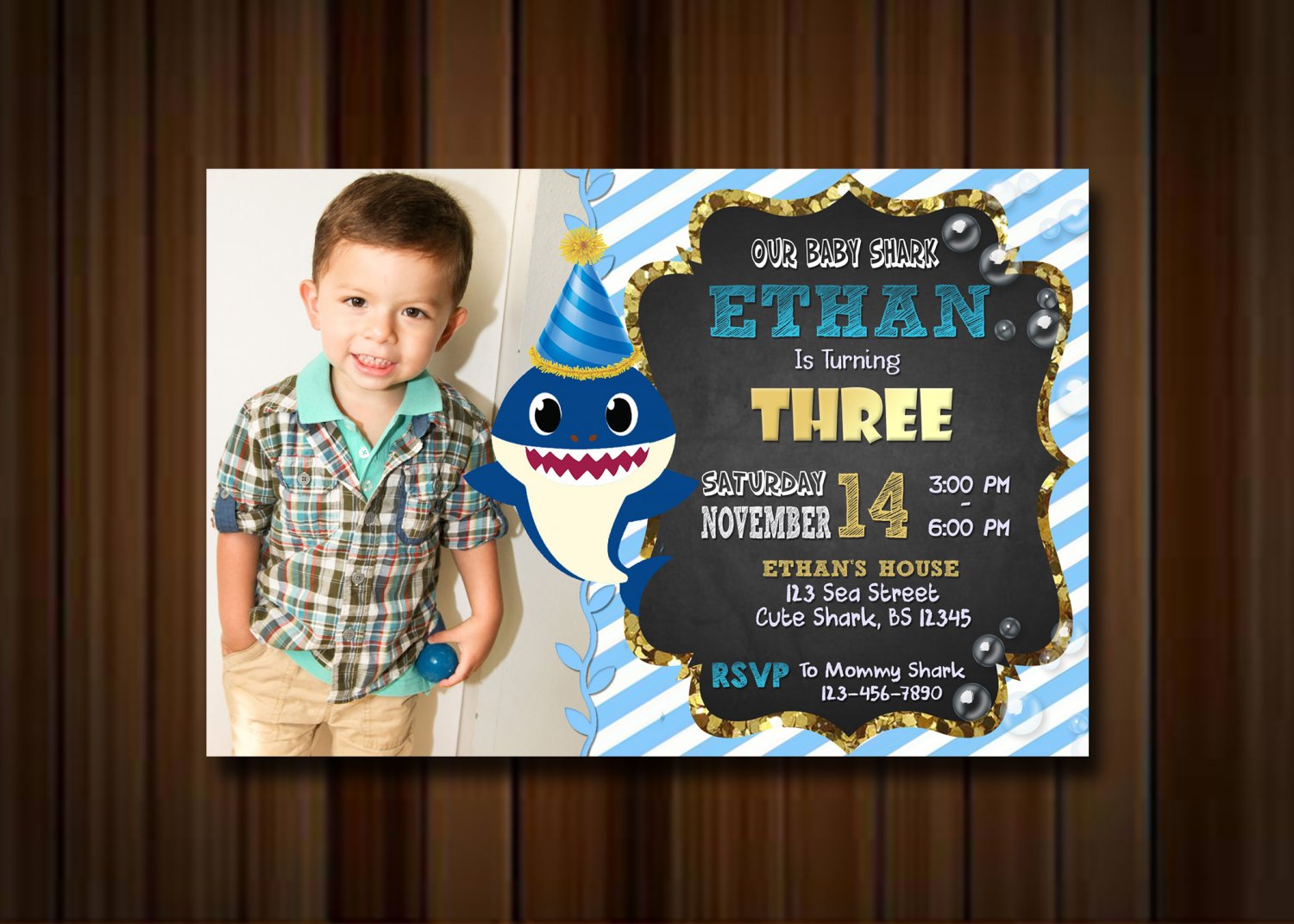 Baby Shark Invitations, Baby Shark Birthday party, digital invites