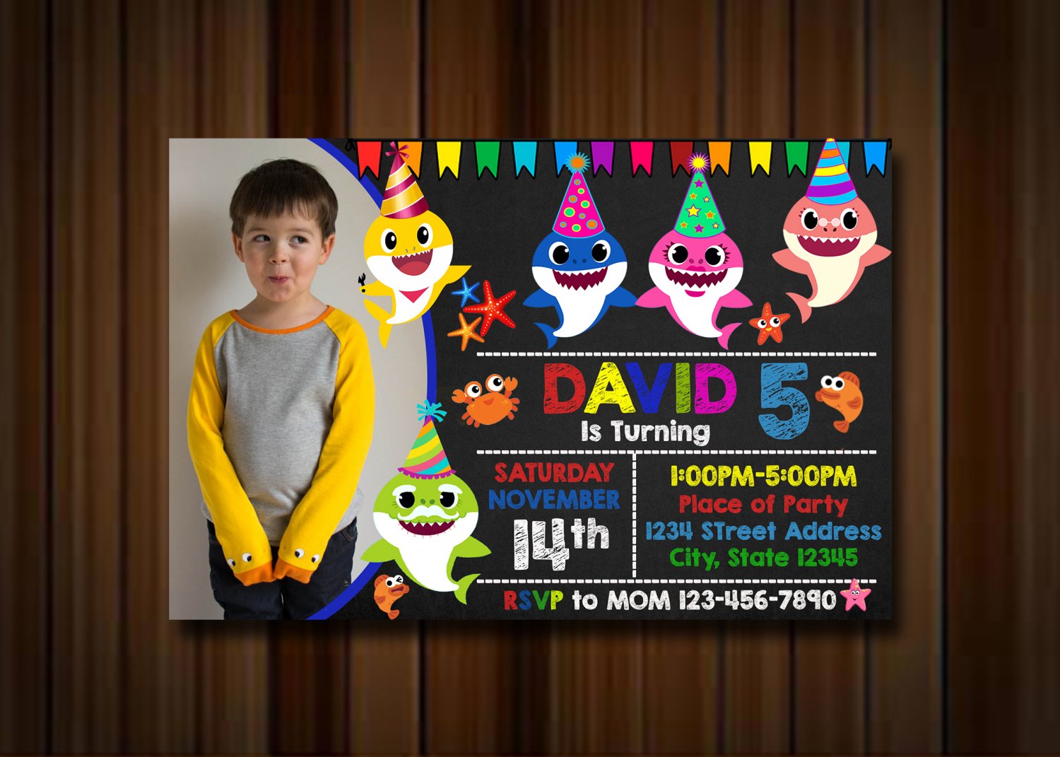 Baby Shark Invitations, Baby Shark Birthday party, digital invites