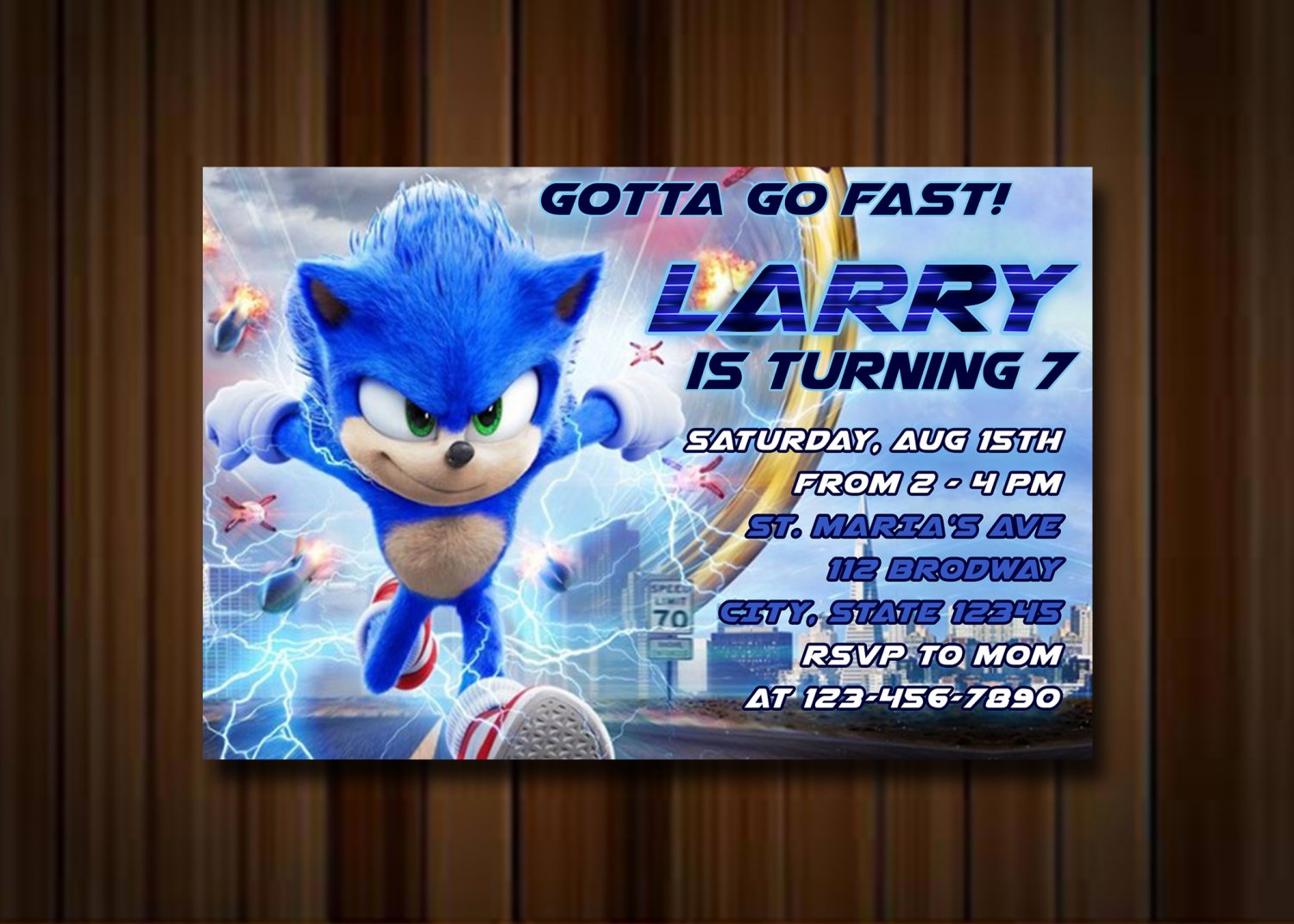 Sonic Birthday Invitation, Sonic invite, super hedgehog, super sonic