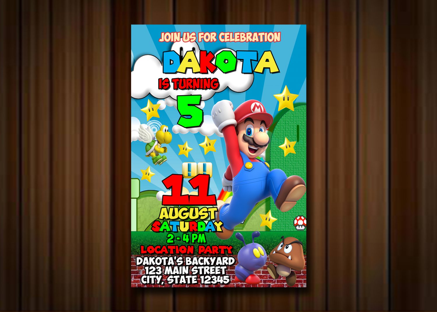 Super mario Birthday Invitation, super mario invitation, super mario