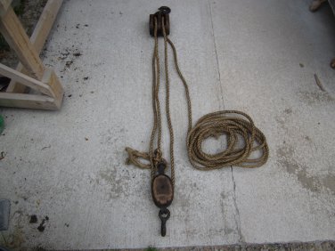 Two old Barn Pulleys with Rope