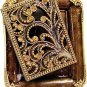 Ornate Shabbat Matchbox Set with Swarovsky Crystals - Gold / Brown