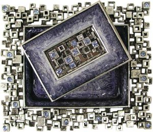 Modular Squares, Blue and Silver, Designer Shabbat Matchbox Set. By Quest Designer Judaica