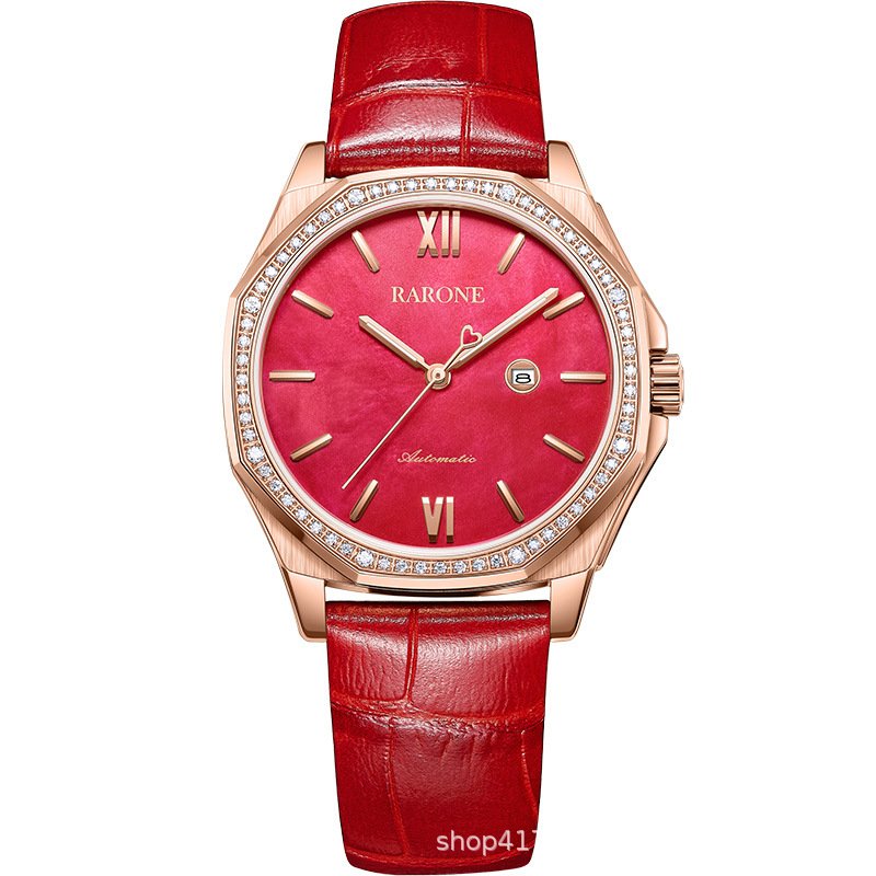 Rarone Octogan red watch women's Japanese automatic mechanical movement 34.5mm wristwatches 8670328