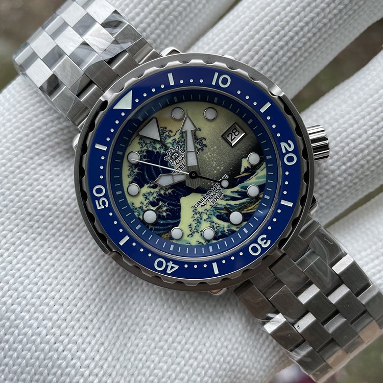 Steeldive Blue Bezel 47.5MM Kanagawa Dial NH35 Mechancial Swiss Luminous Mens Dive Watch SD1975J