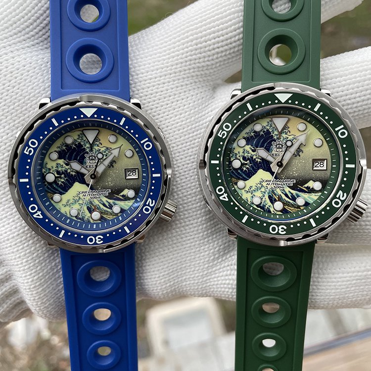 Steeldive Rubber Strap 47.5MM Kanagawa Dial NH35 Mechancial Swiss Luminous Mens Dive Watch SD1975J