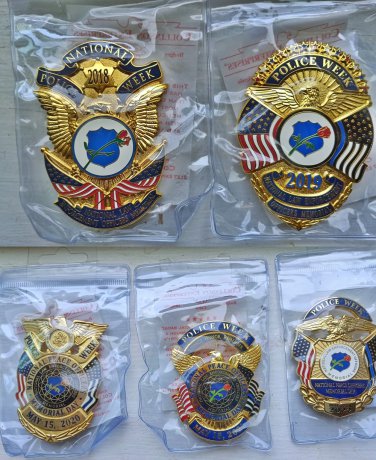 Police Week Badge Collection 2018-2022 engraved numbered sealed manufactures bag