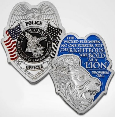 Righteous Lion law enforcement police officer St. Michael challenge badge coin