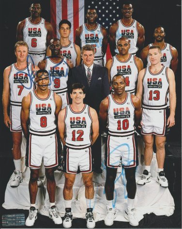 USA DREAM TEAM Larry Bird Magic Johnson Michael Jordan 8X10 signed photo and COA