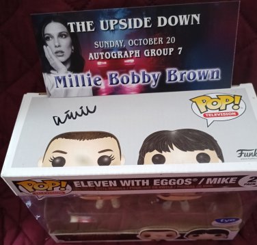 Millie Bobby Brown in person signed Stranger Things Eleven Funko Pop 2pack PROOF