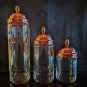 NEW (see note) discontinued Ruffoni 3-pc glass canister set / kitchen jars w/ copper lids